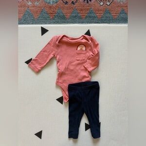 Cloud Island|Baby girl Pink Long Sleeve rainbow Onesie and Navy ribbed leggings•